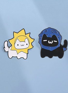 卡通日月小猫咪金属徽章胸针饰品