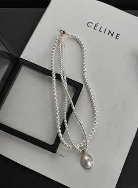 徐琳mini生活馆复古宫廷感双层巴洛克贝珠鸢尾花锆石项链/耳钉