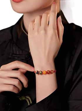 五路财神手串女男玛瑙玉石红绳