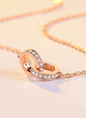 欢乐家长群2陈好同款双环镶满钻镀玫瑰金锁骨链潮森系学生项饰