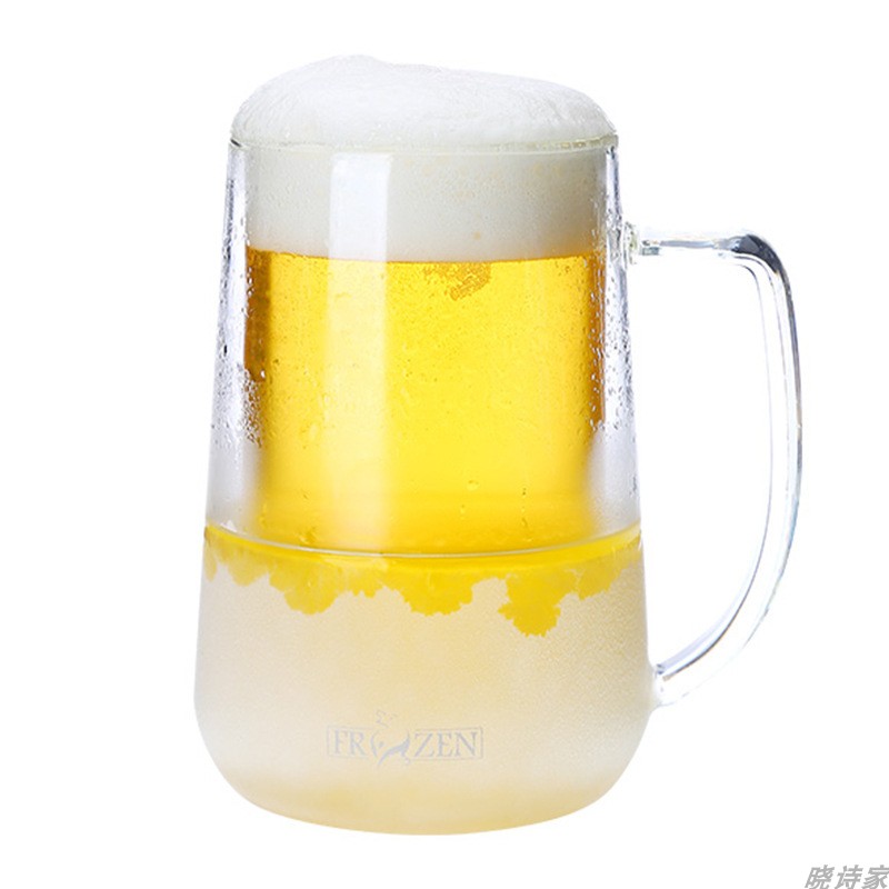 冰冻可结冰啤酒杯即冷杯高硼硅双层玻璃杯可冷冻新品啤酒杯-图0