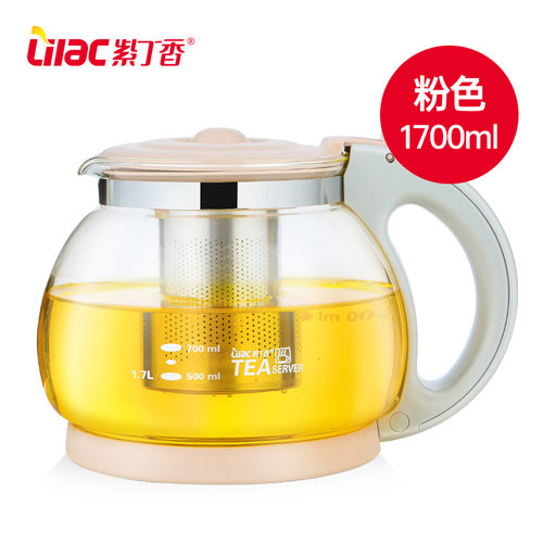 紫丁香玲珑壶1700ml大容量不锈钢滤网耐高温玻璃泡茶壶S99 包邮 - 图1