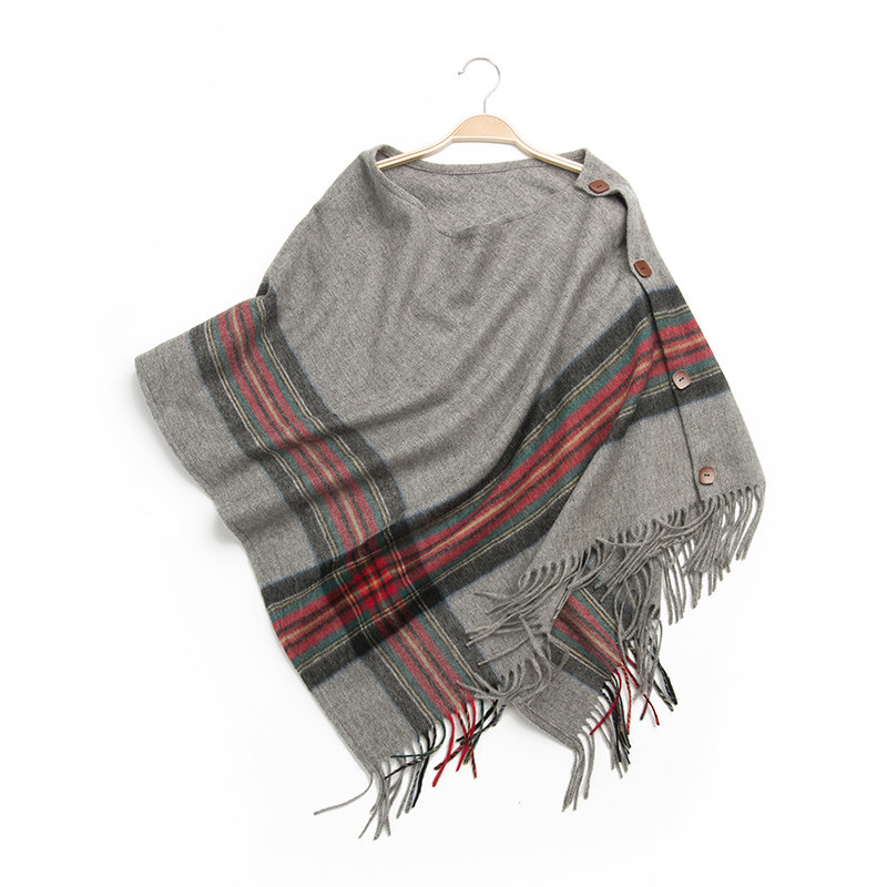 橘语纯羊毛披肩斗篷加厚格纹围巾女冬季洋气时尚外套保暖百搭,淘宝优惠券,粉丝福利购,淘宝优惠卷