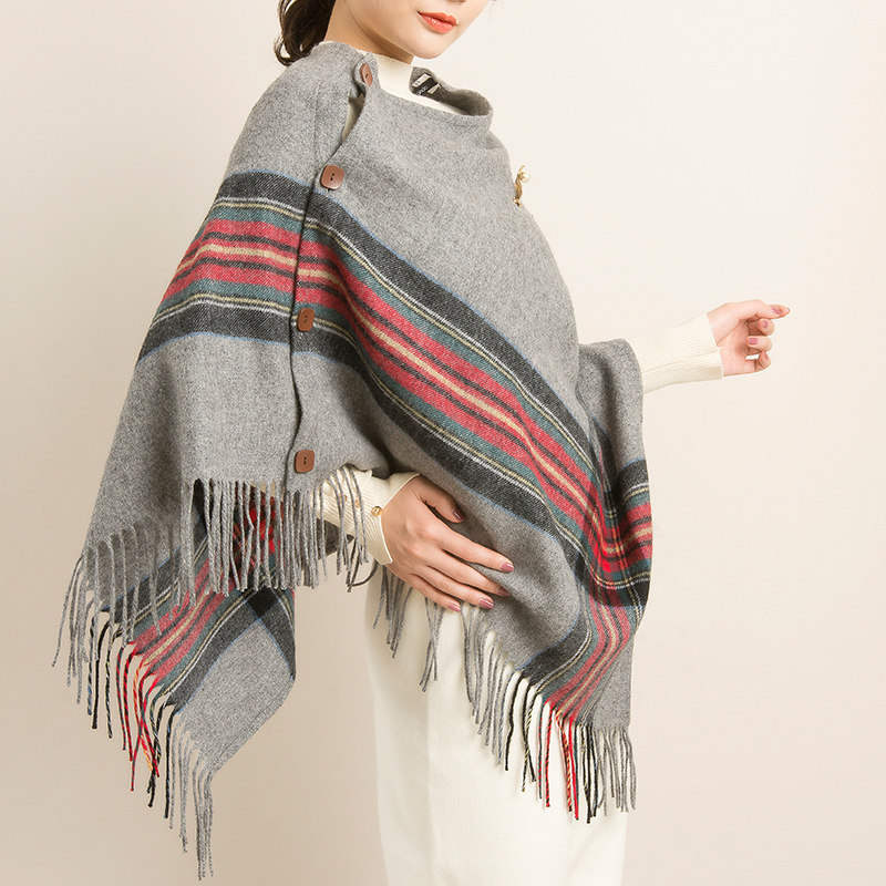 橘语纯羊毛披肩斗篷加厚格纹围巾女冬季洋气时尚外套保暖百搭,淘宝优惠券,粉丝福利购,淘宝优惠卷