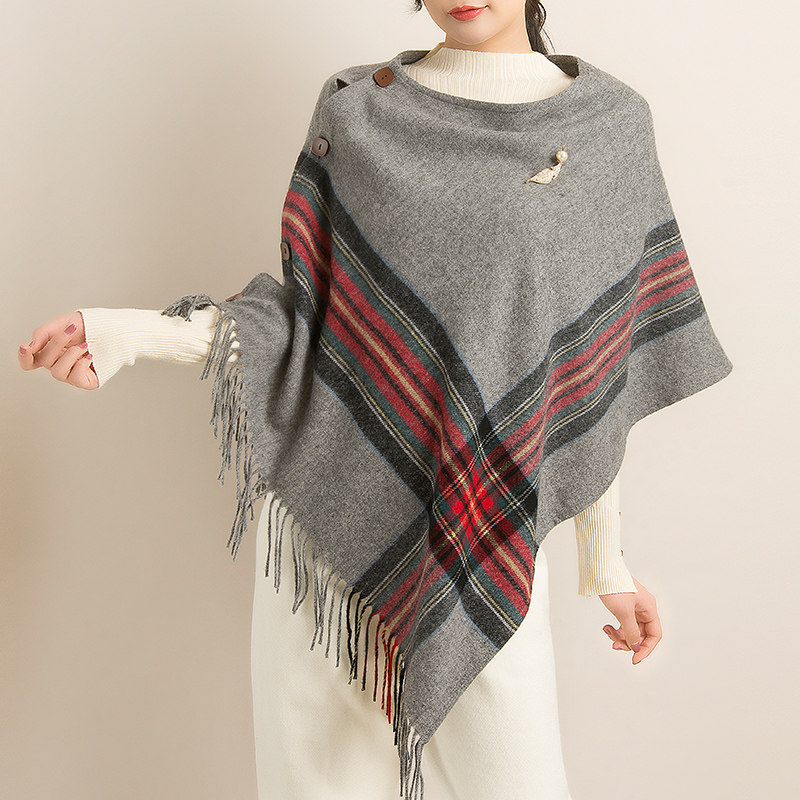 橘语纯羊毛披肩斗篷加厚格纹围巾女冬季洋气时尚外套保暖百搭,淘宝优惠券,粉丝福利购,淘宝优惠卷