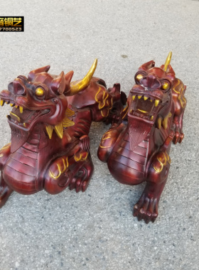 大号铜天禄独角兽貔貅一对金翅