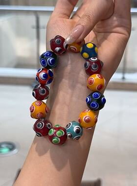 尼泊尔彩绘老琉璃蜻蜓眼手串 DM802