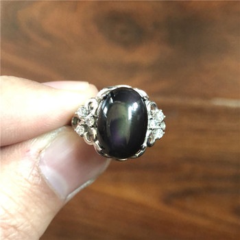 ແຫວນ cabochon obsidian ຕາສາຍຮຸ້ງທໍາມະຊາດທີ່ມີການຕັ້ງຄ່າຄວາມສະຫວ່າງທີ່ແຕກຕ່າງກັນສົ່ງຟຣີ