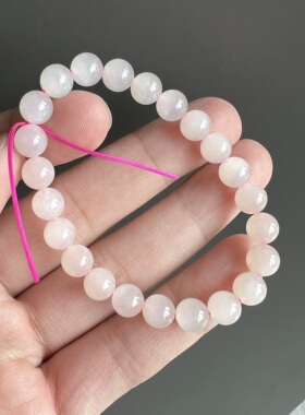 天然藕粉和田玉圆珠手链 约7.7mm 玉石单圈手链饰品 T112