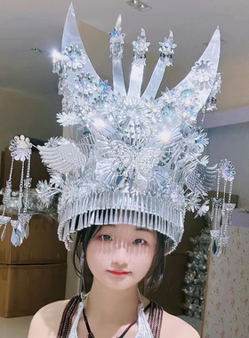 彝族苗头饰花复古帽子银戴