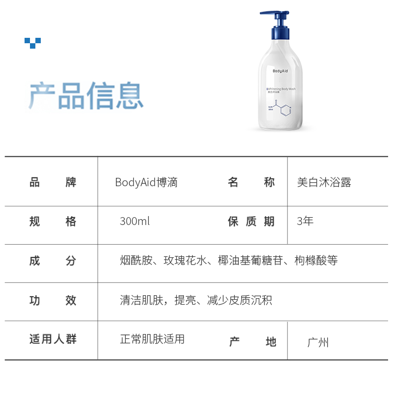 Bodyaid博滴美白补水烟酰胺香水型持久留香告别黑皮肤变白沐浴露 - 图2