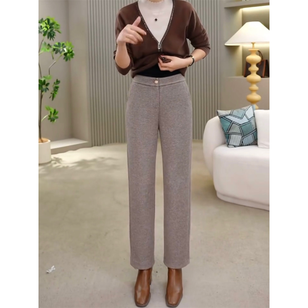 时尚百搭法棍裤女秋冬款直筒烟管裤高腰显瘦中年妈妈裤小个九分裤,淘宝优惠券,粉丝福利购,淘宝优惠卷