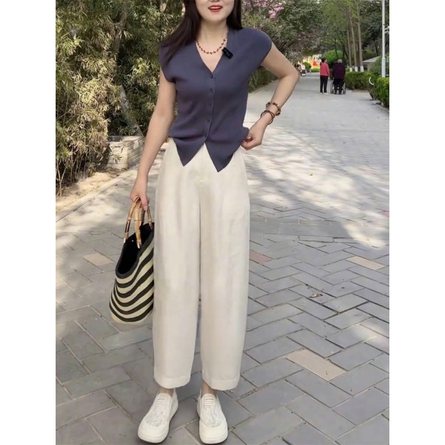 ກາງເກງ Tencel linen balloon ສໍາລັບແມ່ຍິງ 2026 summer style pants high-waisted nine-point pants for small people drapey linen harem pants