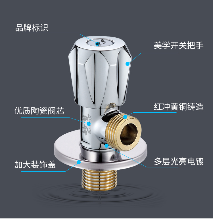 黄铜三角阀冷热水4分开关家用热水器分止水阀304不锈钢三通八字阀