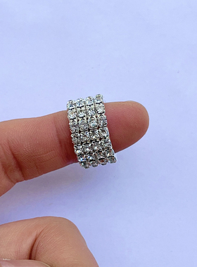 可调节一排两排三排四排闪亮弹力水钻戒指设计感冷门弹性指环黑钻