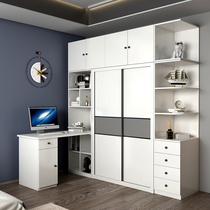 Mobile door wardrobe with corner telescopic desk combined bedroom learning computer desk Conjoined sliding door small family type L closet