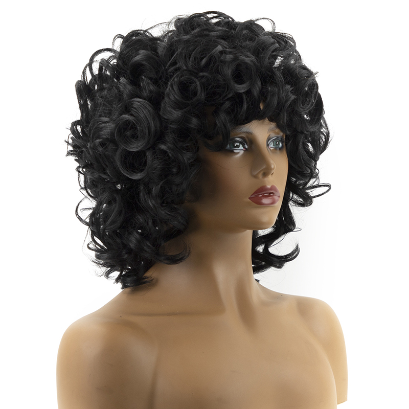 Loose wave African Wig for Women外贸非洲黑色短卷发螺丝卷假发 - 图0