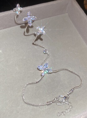 仙女链网红款超闪流苏手链戒指一体化新款轻奢指环手环手部装饰4o