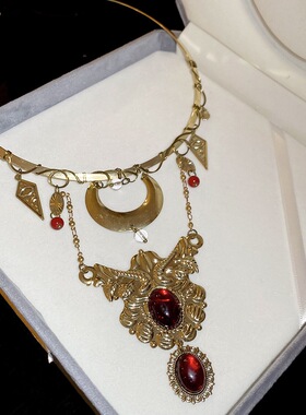 中古vintage古铜色月牙项圈亚文化重工锁骨链夸张设计感颈链18