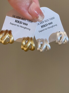 金色拉丝三圈耳环新款爆款高级感耳圈女小众独特素圈气质耳钉耳饰