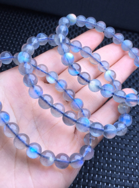 天然月光石手链玻璃体蓝月光石单圈手串颗颗超强蓝光女闺蜜礼物