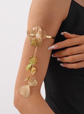 欧美跨境锆石花朵流苏开口手镯