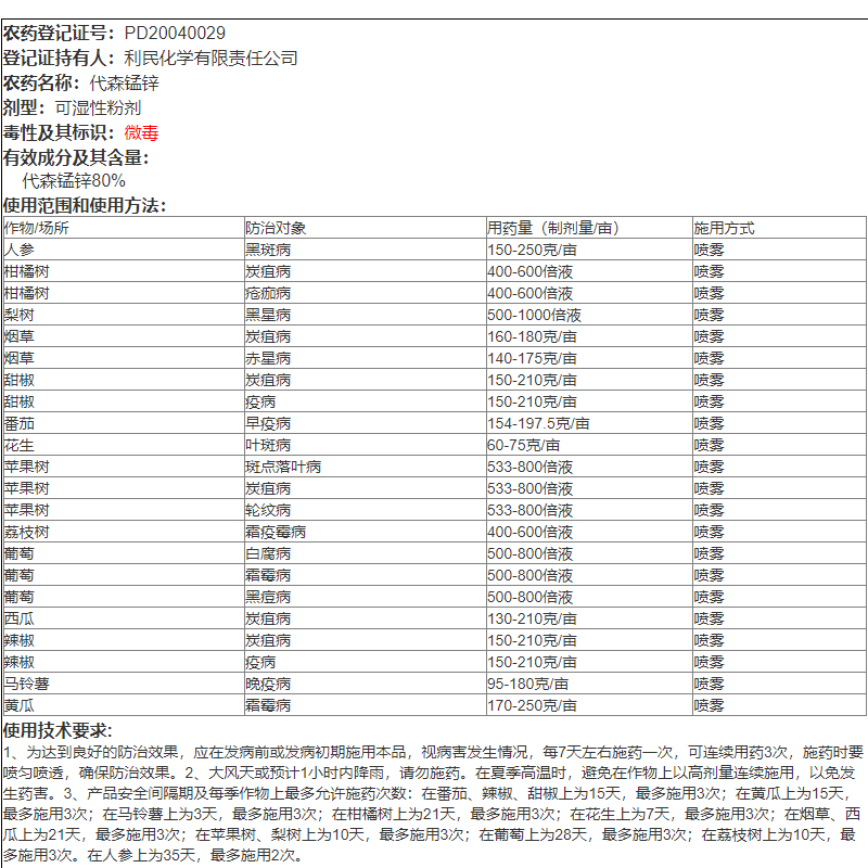 陶氏益农利民M45绿大生80%代森锰锌蔬菜果树霜霉病炭疽疮痂病农药 - 图2