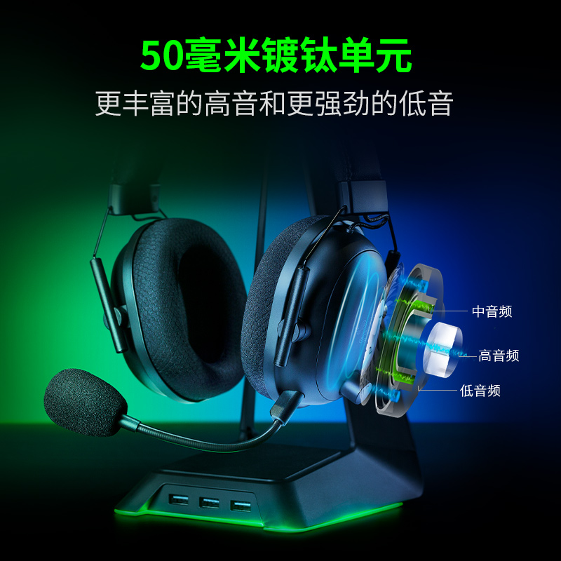 Razer雷蛇旋风黑鲨V2专业版蓝牙USB无线头戴式7.1电竞游戏耳机麦 - 图1