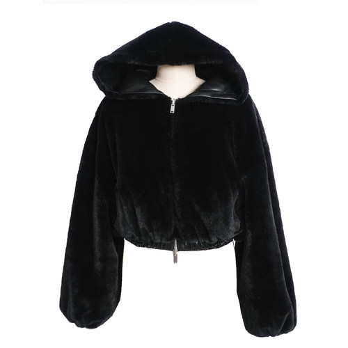 VCR STUDIO一衣两穿机车皮衣兔毛皮草连帽短外套双面设计感秋冬女 - 图3