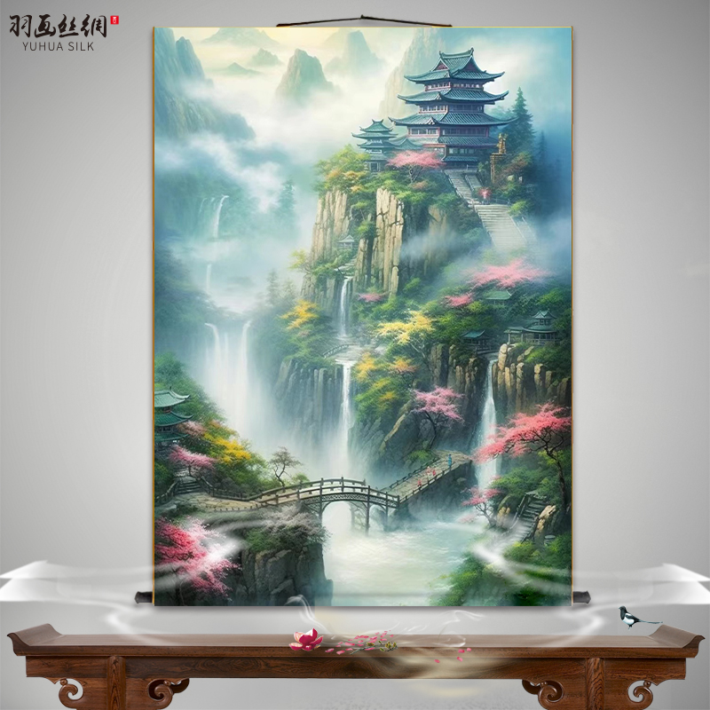 仙家堂口客厅山水画仙堂背景东北堂屋风水画风景画供奉丝绸挂画-图1