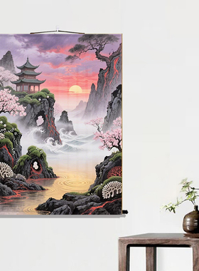 仙家堂口山水卷轴挂画暗堂仙境