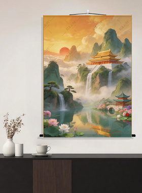 三尺三仙家堂口山水荷花国画挂画