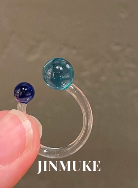 JINMUKE韩国进口戒指透明彩色球球开口戒指