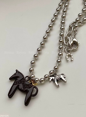 JINMUKE韩国进口东大门新款小马毛衣链串珠项链