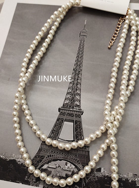 JINMUKE韩国进口东大门时尚首饰春夏新款珍珠多层毛衣链爱心项链