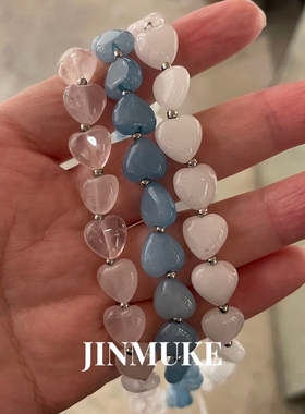 JINMUKE韩国进口东大门新款春蓝色串珠项链高小众设计项链锁骨链