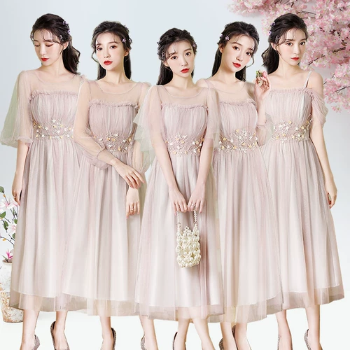 Длинное летнее платье подружки невесты, градиент, средней длины, для подружки невесты, подходит для подростков