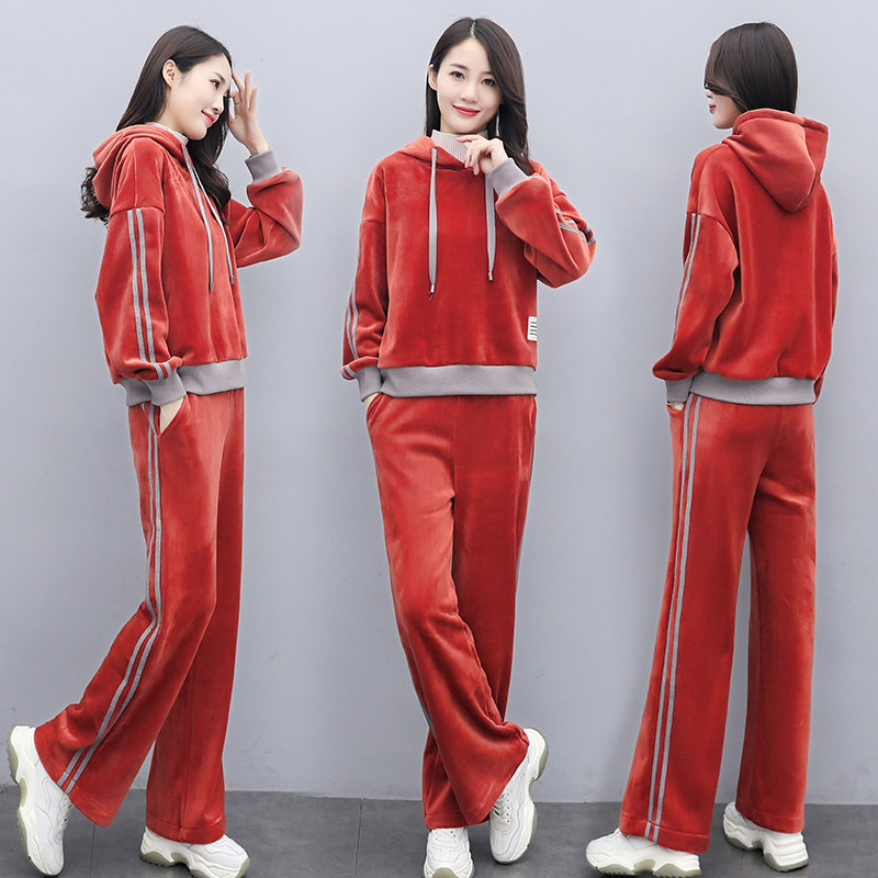 时尚金丝绒套装女秋冬新款加厚加绒韩版2025宽松连帽卫衣两件套潮,淘宝优惠券,粉丝福利购,淘宝优惠卷