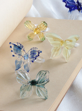 宋亚轩同款淄博琉璃蝴蝶戒指网红渐变拍照小众设计纯手工玻璃饰品