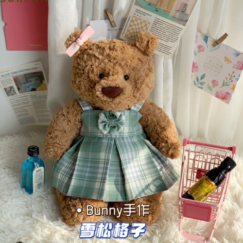 原创手作巴塞罗熊衣服穿搭jk格子连衣裙日系百褶裙原创JK制服套装 - 图0