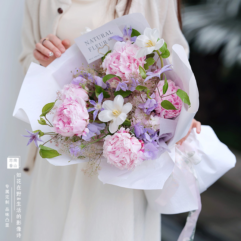 粉芍药玫瑰鲜花花束同城送女朋友生日上海花店速递小时达思南香山 - 图0