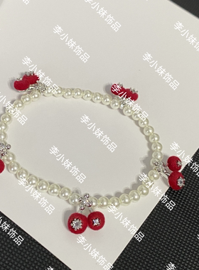 2026新款爆款樱桃吊坠仿珍珠项链女士气质魅力项链手链戒指小众