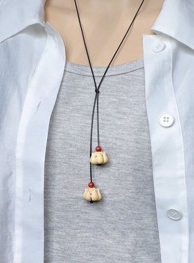 黄杨木长项链木质吊坠毛衣链