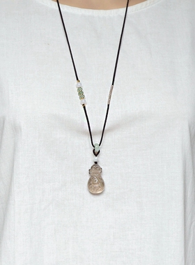 古风茶水晶狐狸琴吊坠项链