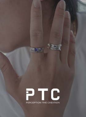 原创肌理彩色锆石纯银中性风戒指