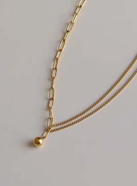 欧美圆珠链条拼接钛钢镀18K金项链女短款锁骨链简约高级感气质