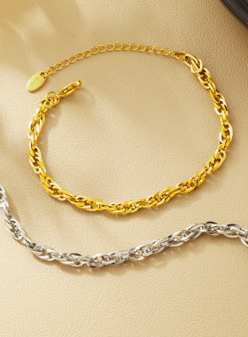 欧美新款朋克风粗链条手链时尚个性嘻哈钛钢镀金链条时尚女款手饰