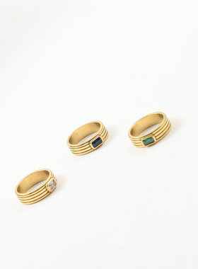 欧美时尚新款多色镶钻戒指钛钢镀18k金指环个性百搭食指中指女INS