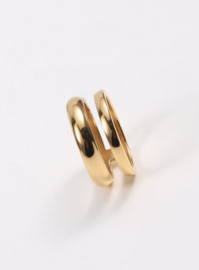 钛钢镀18K金戒指指环女食指中指