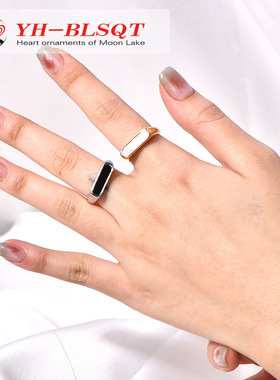 钛钢ins潮流欧美小众复古白贝母钛钢戒指几何法式气质贝壳指环女